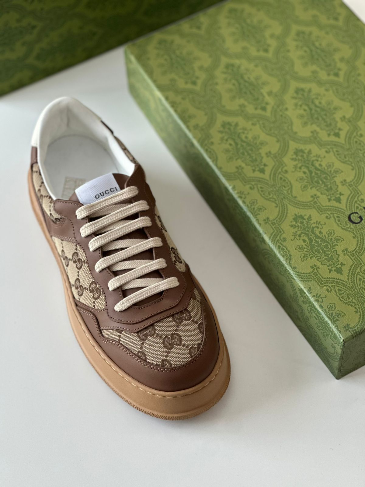 Gucci Women’s GG Canvas Leather-Trimmed Sneakers – Brown (Mytheresa)