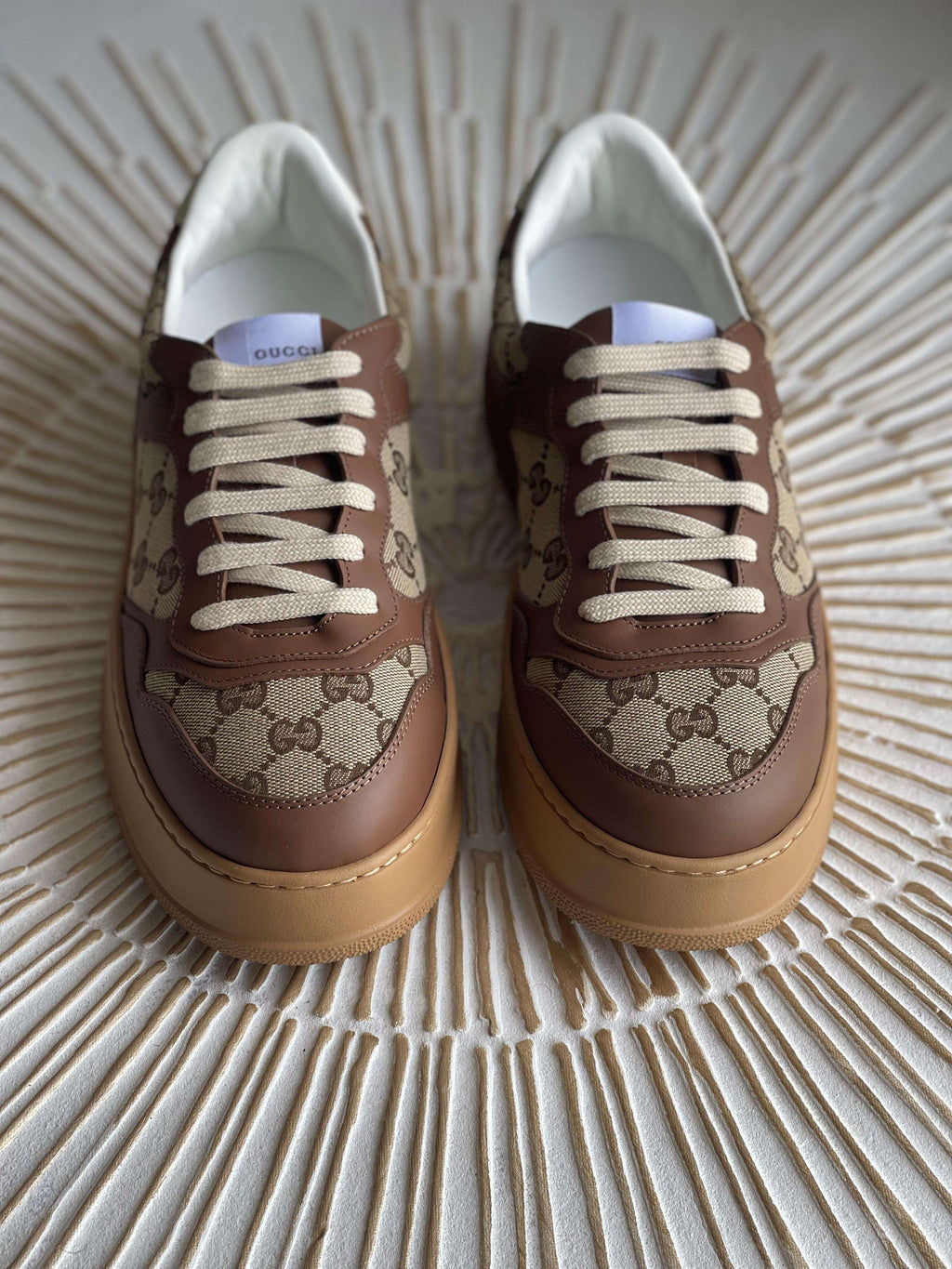 Gucci Women’s GG Canvas Leather-Trimmed Sneakers – Brown (Mytheresa)