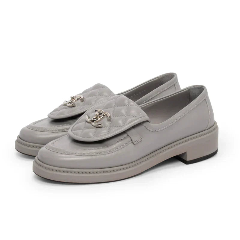 Chanel Women's Loafers | Grey Lambskin CC Turnlock