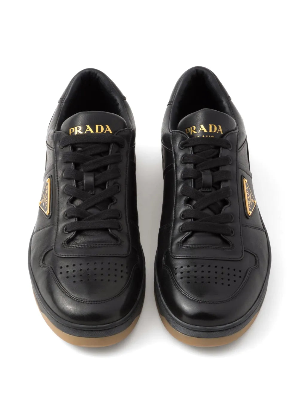 Prada Downtown leather sneakers Golden Black
