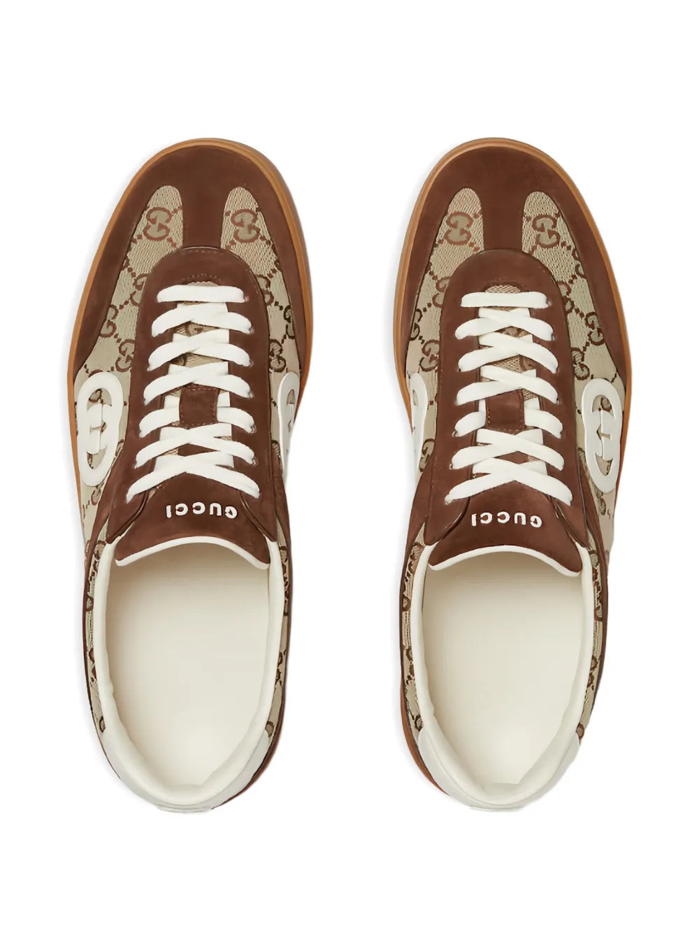Gucci logo-plaque leather-panel sneakers