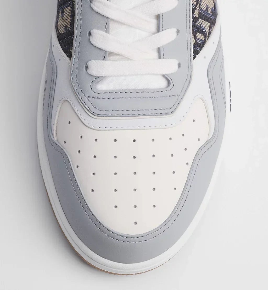 Gray and White Smooth Calfskin with Beige and Black Dior Oblique Jacquard