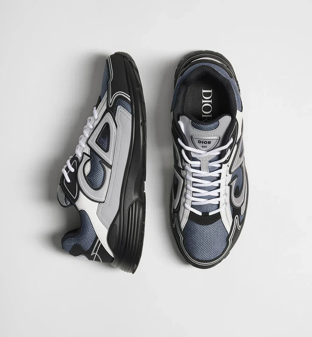 Blue Technical Mesh with Gray, White and Black Technical Fabric