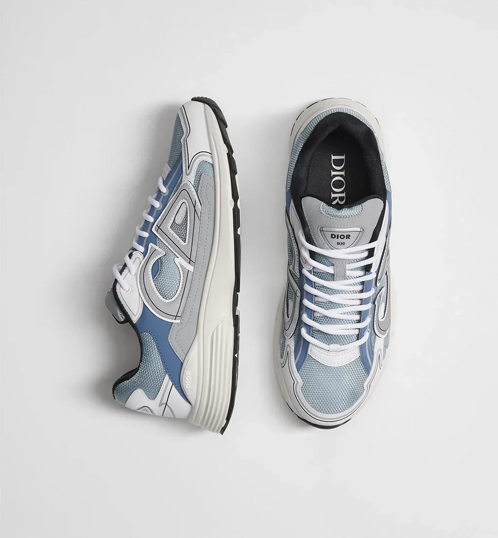 Light Blue Technical Mesh and Blue, Gray and White Technical Fabric