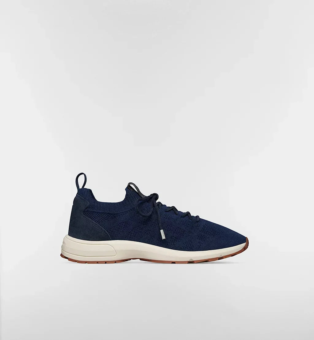 B80 Lounge Sneaker Navy Blue Cannage Cashmere, Wool and Silk Knit with Navy Blue Suede Calfskin