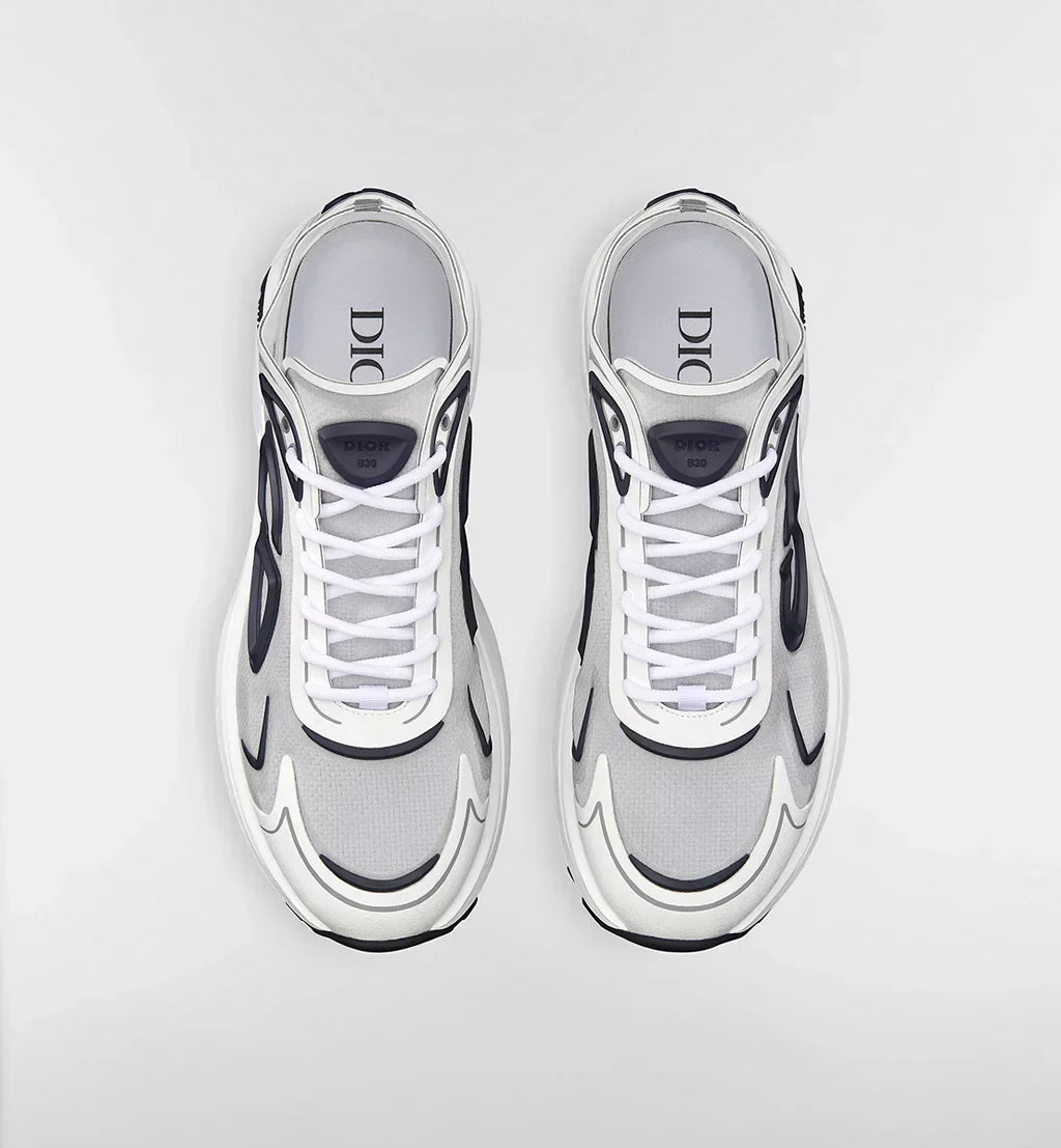 B30 Countdown Tech Sneaker White Semi-Transparent N3O Nylon, White and Gray Technical Fabric and Navy Blue Rubber