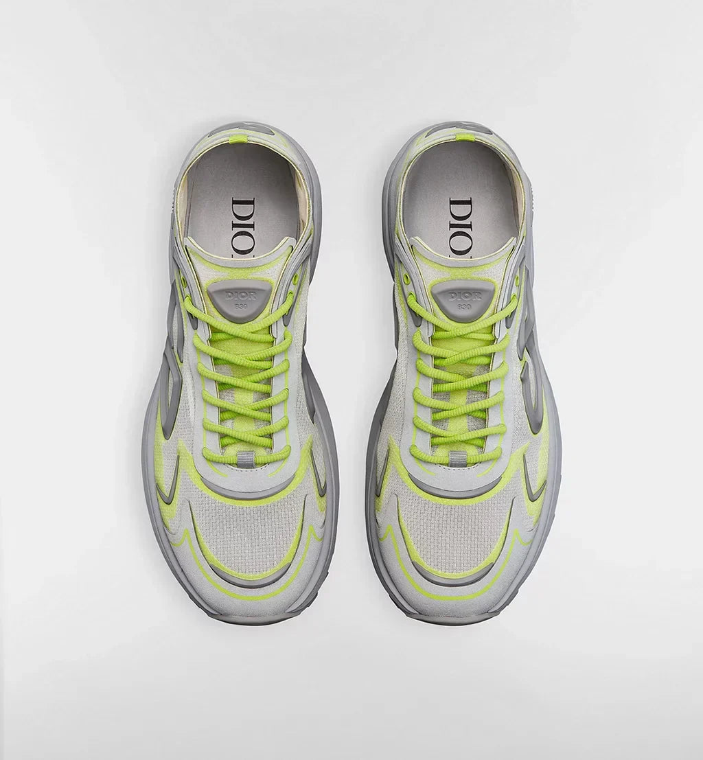 B30 Countdown Tech Sneaker White Semi-Transparent N3O Nylon, Gray and Green Technical Fabric and Gray Rubber