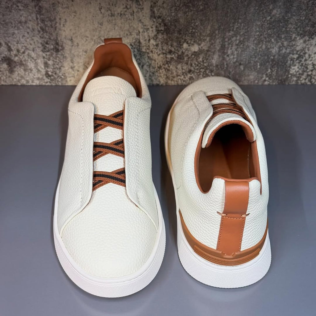Zegna Deerskin Triple Stitch Off White/Brown Men's