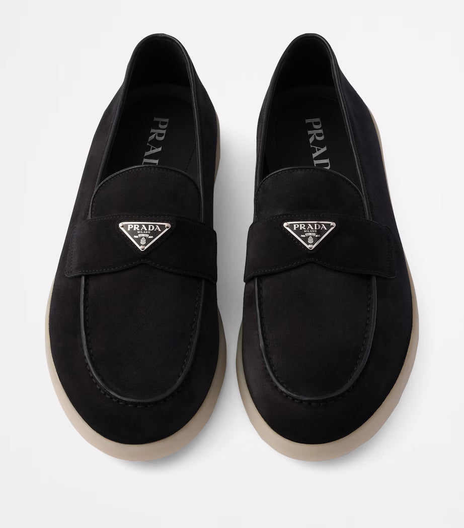 Prada Women's Loafers | Suede Logo Black