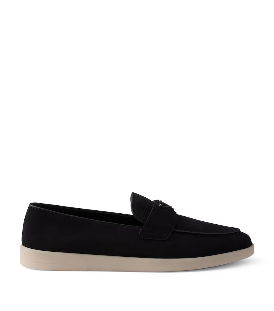 Prada Women's Loafers | Suede Logo Black