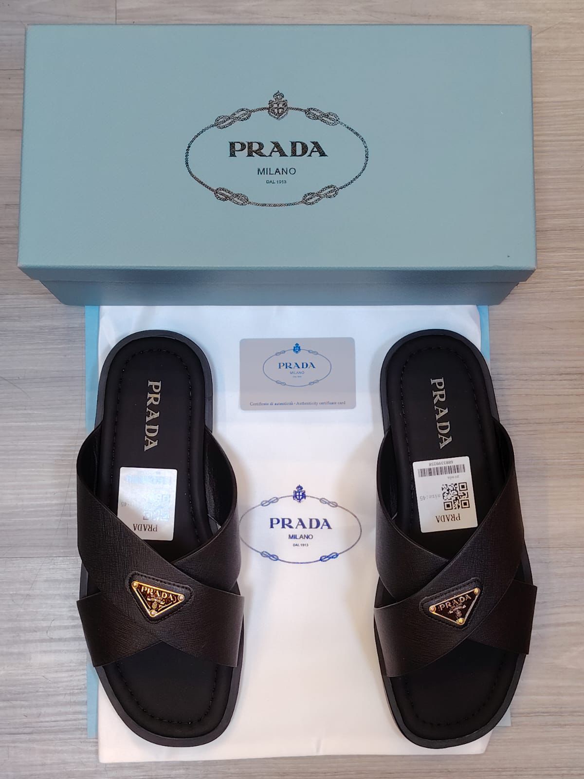Prada Slippers | Red Saffiano Leather Crisscross