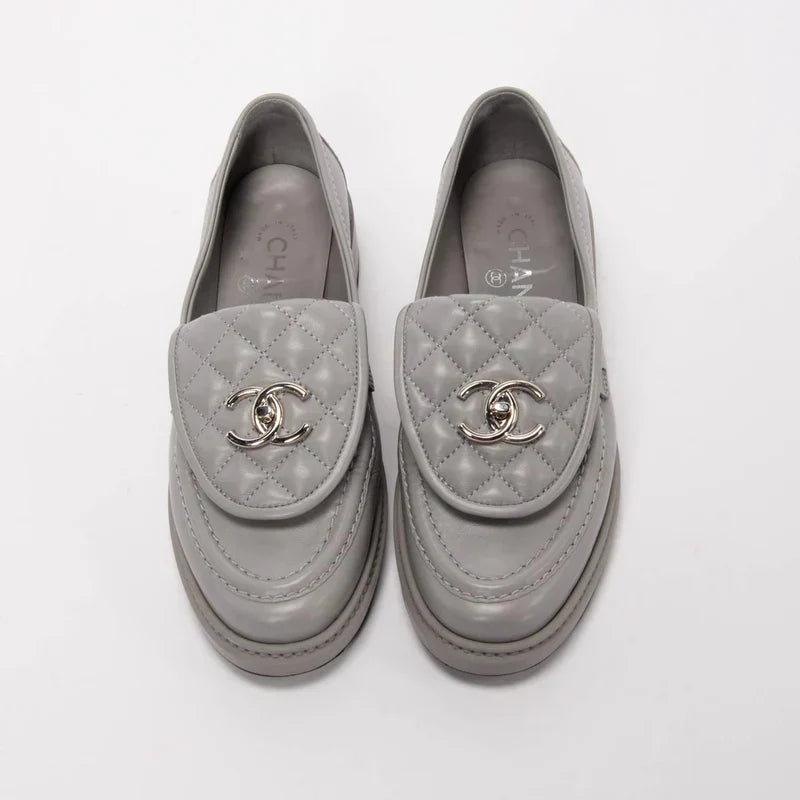 Chanel Women's Loafers | Grey Lambskin CC Turnlock