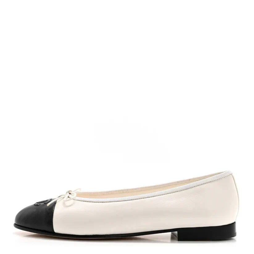 Chanel Women's Loafers | Lambskin Cap Toe CC White Black