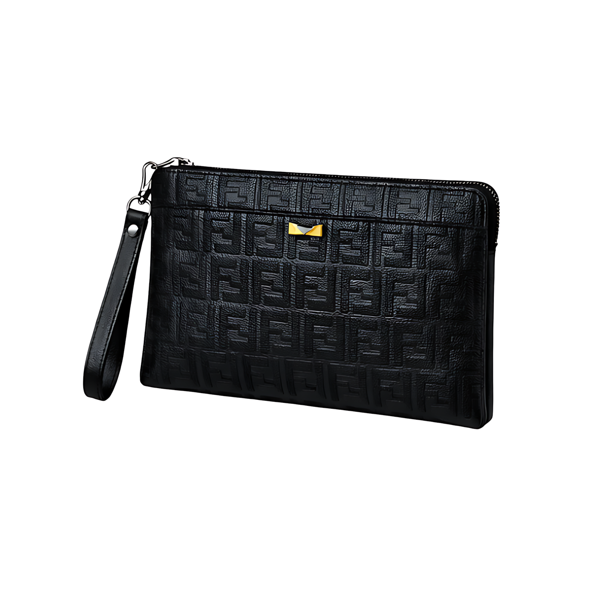 Fendi Pouch | Ff Monogram Leather Zip Black