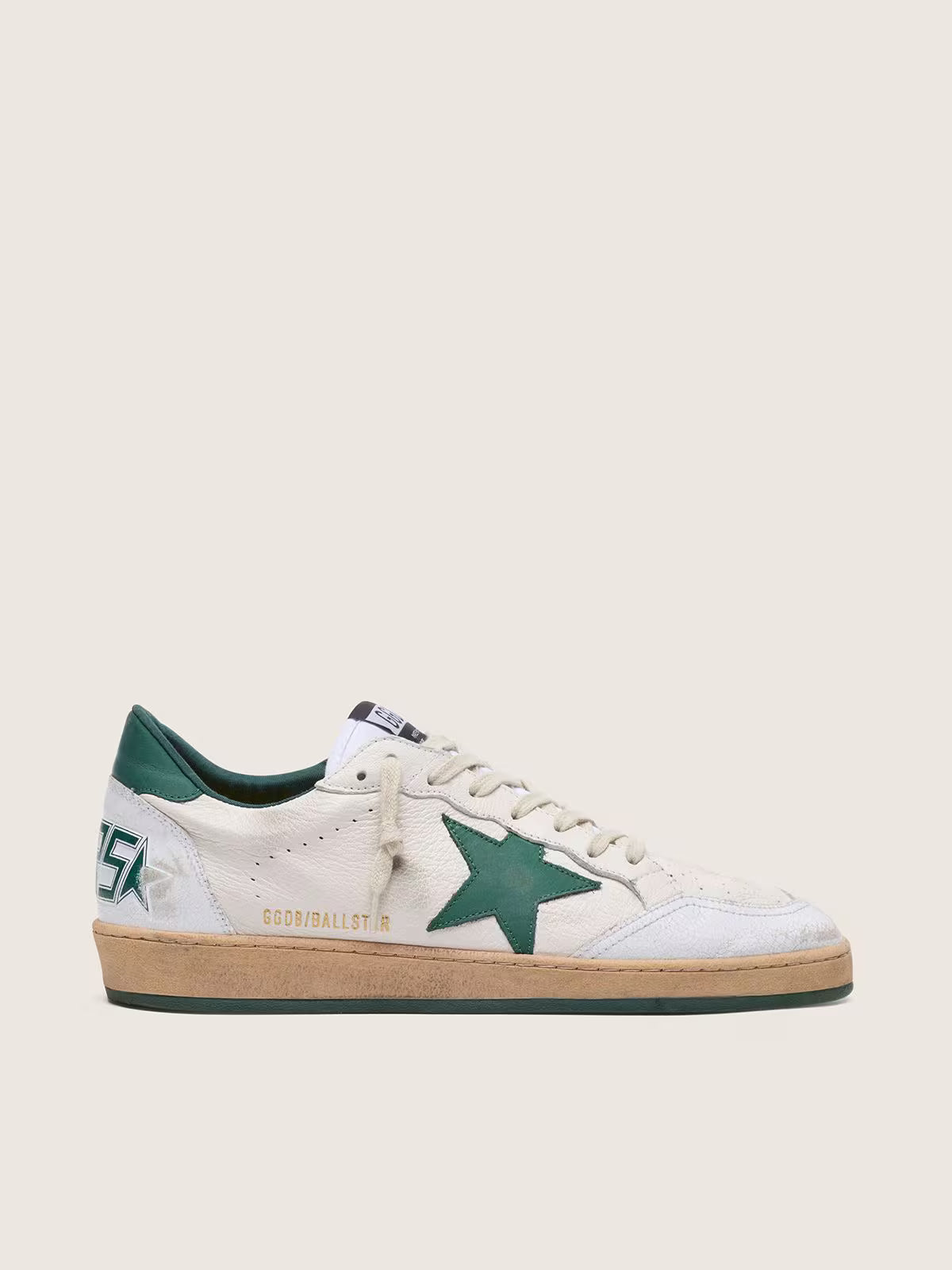 Men's Ball Star in white nappa leather with green leather star and heel tab
