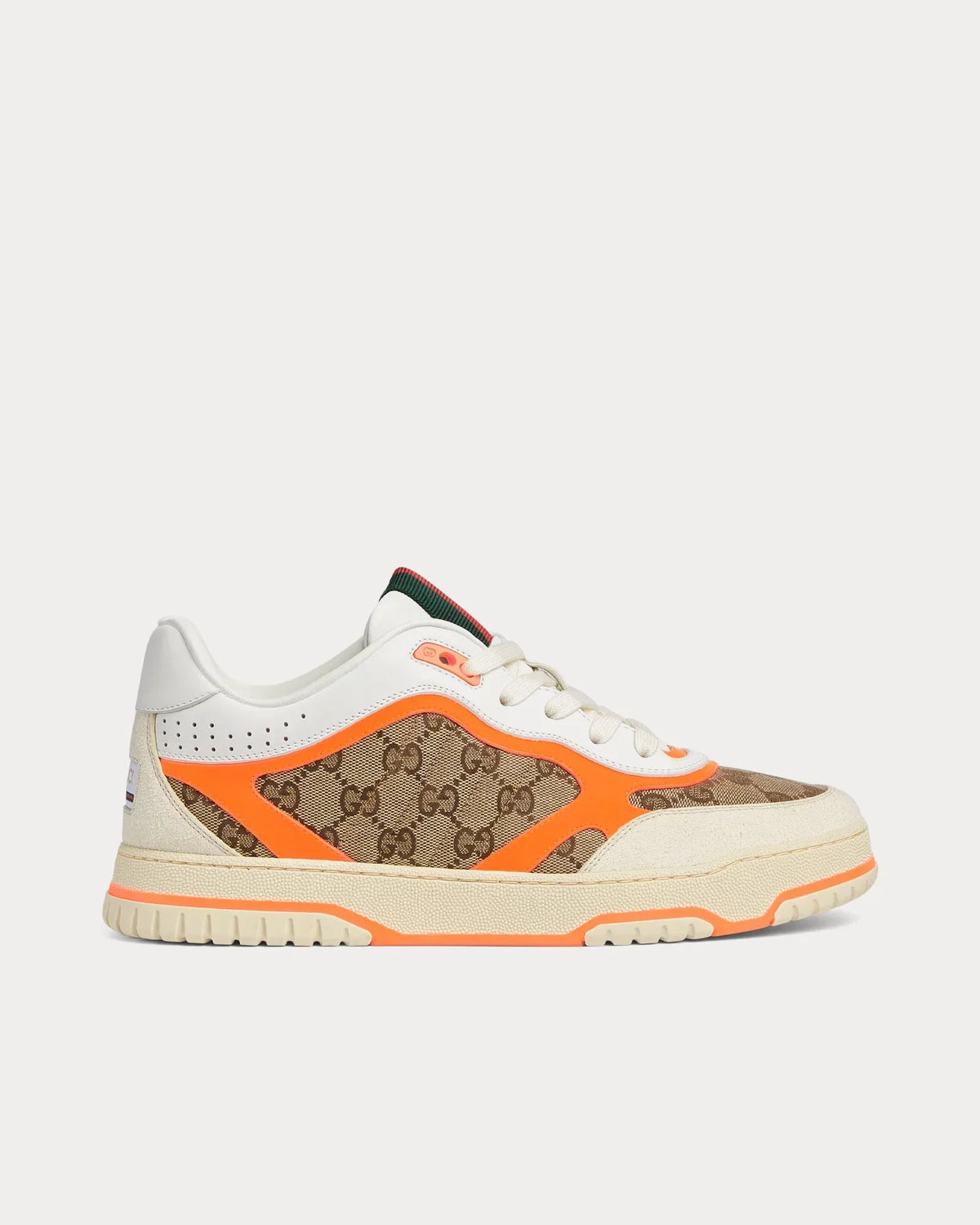 Gucci - Re-Web Leather with Original GG Canvas White / Orange Low Top Sneakers