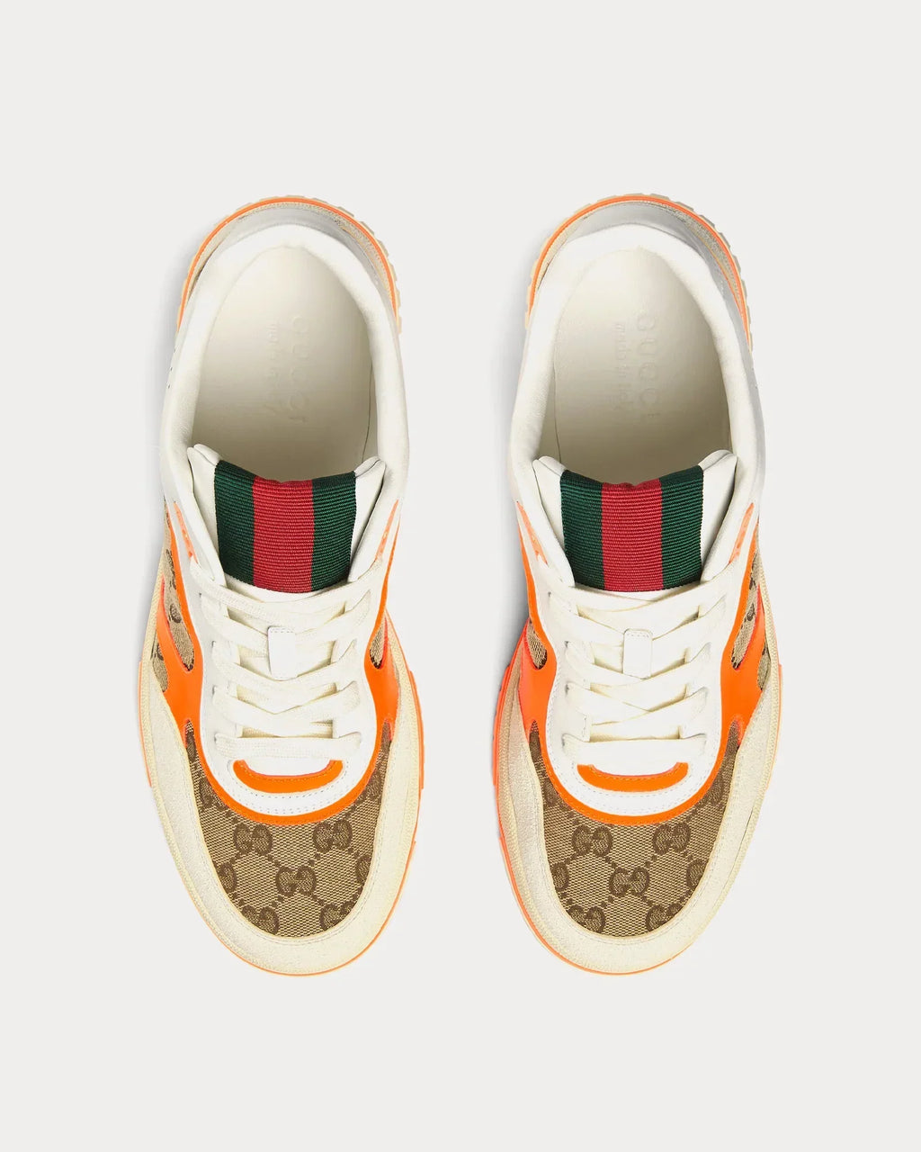 Gucci - Re-Web Leather with Original GG Canvas White / Orange Low Top Sneakers