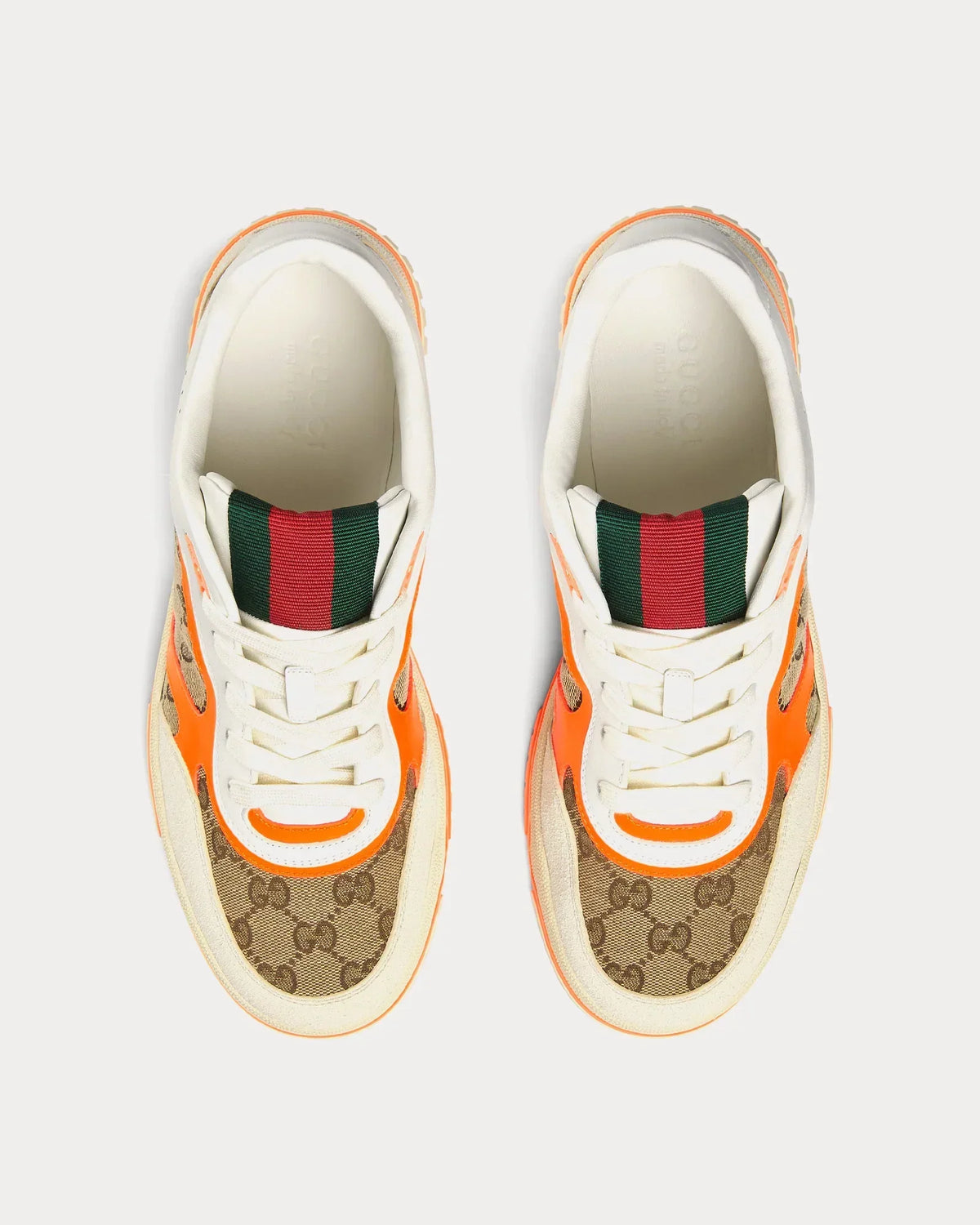 Gucci - Re-Web Leather with Original GG Canvas White / Orange Low Top Sneakers