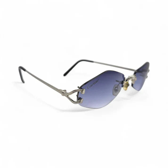 Cartier Glasses | Rimless Sunglasses Platinum Wires Sunglasses w/ Smoke Gray/blue Lenses