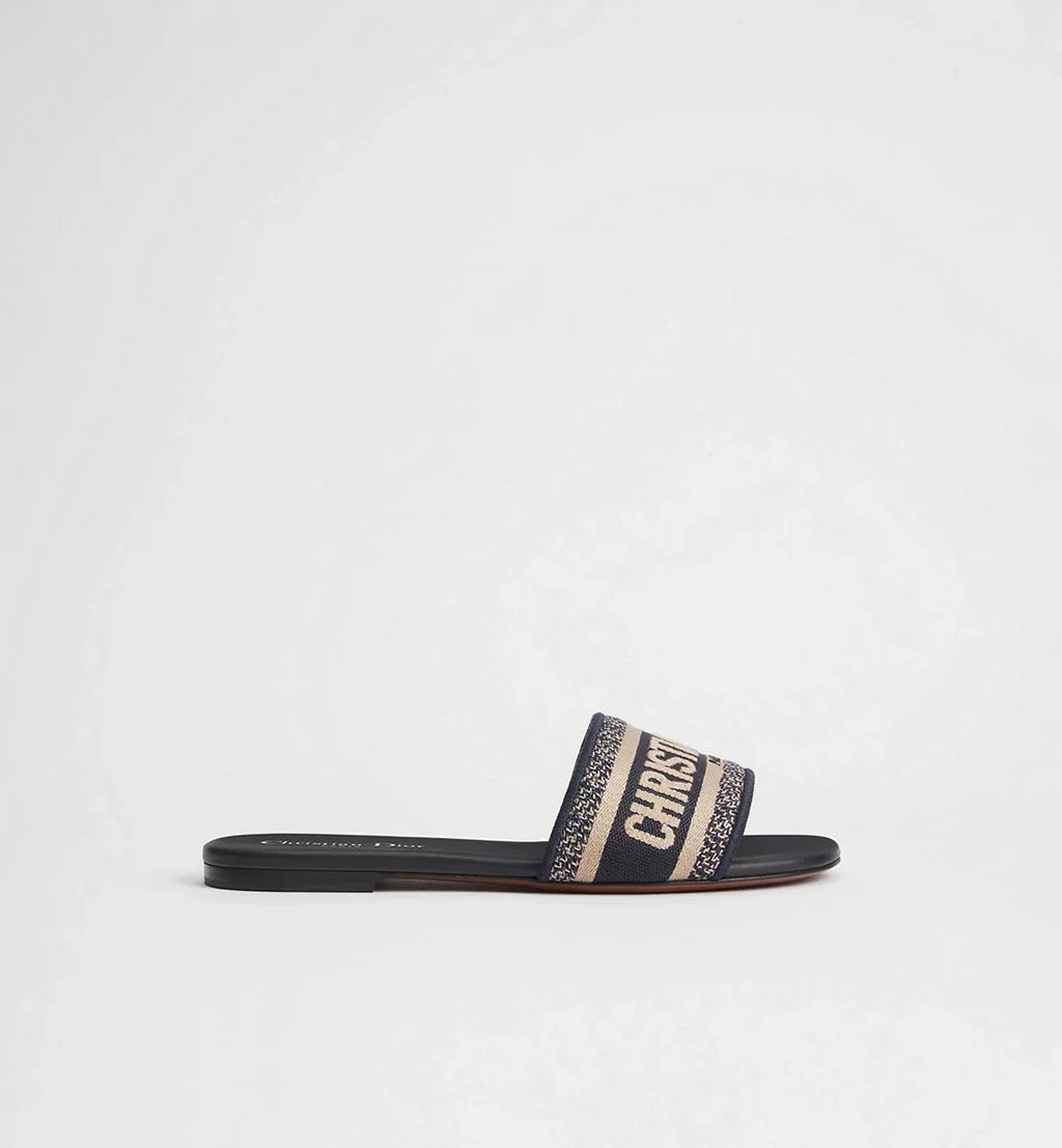 Dway Slide Deep Blue Embroidered Cotton