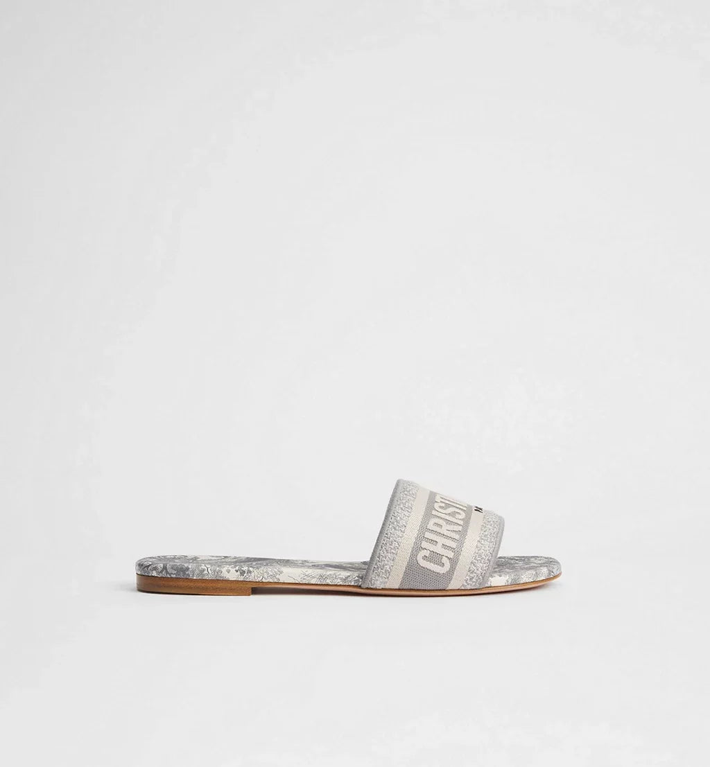 Dway Slide Gray Embroidered Cotton and Toile de Jouy Motif