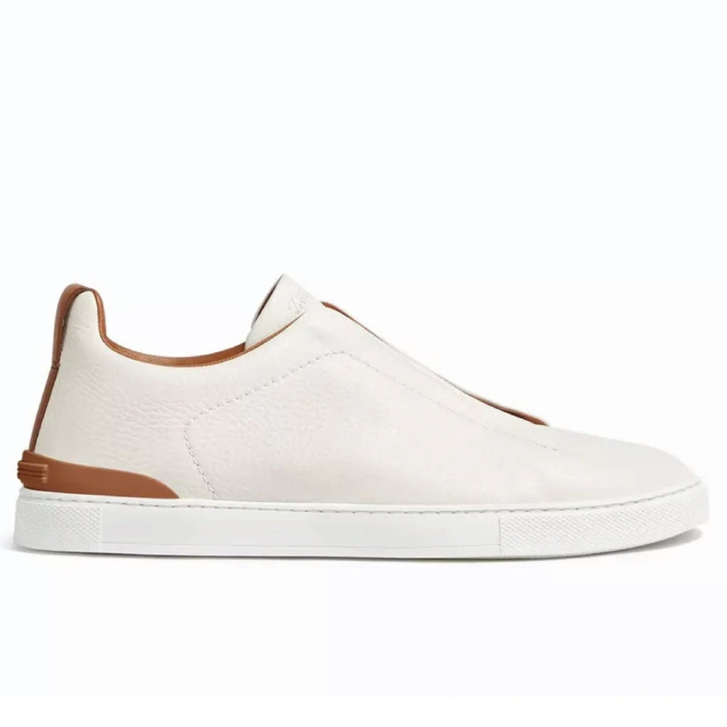 Zegna Deerskin Triple Stitch Off White/Brown Men's