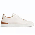 Zegna Deerskin Triple Stitch Off White/Brown Men's