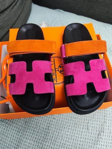 Hermès Sandals | Chypre Pink Orange Suede