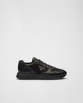 Leather and Re-Nylon high-top sneakers Black