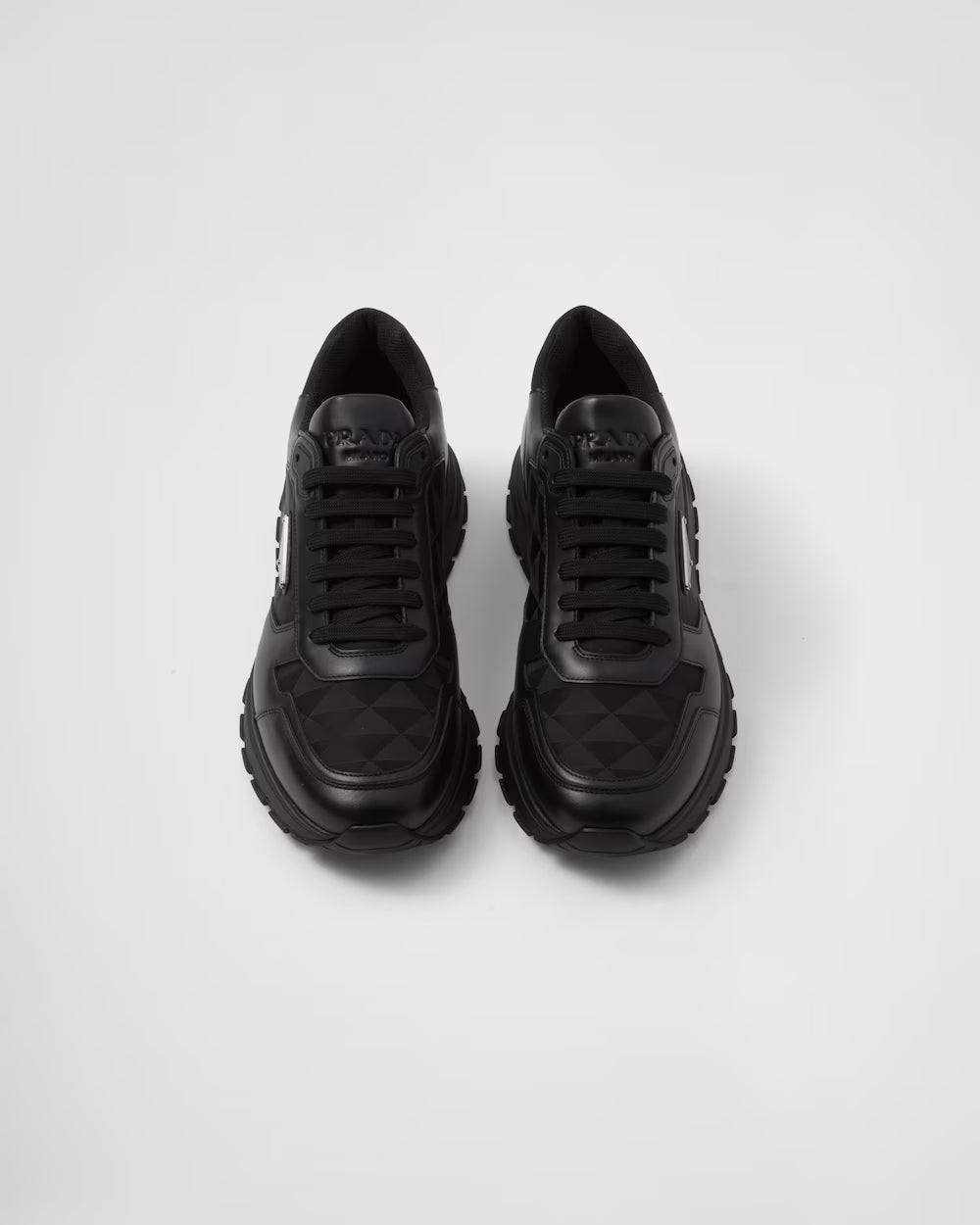 Leather and Re-Nylon high-top sneakers Black