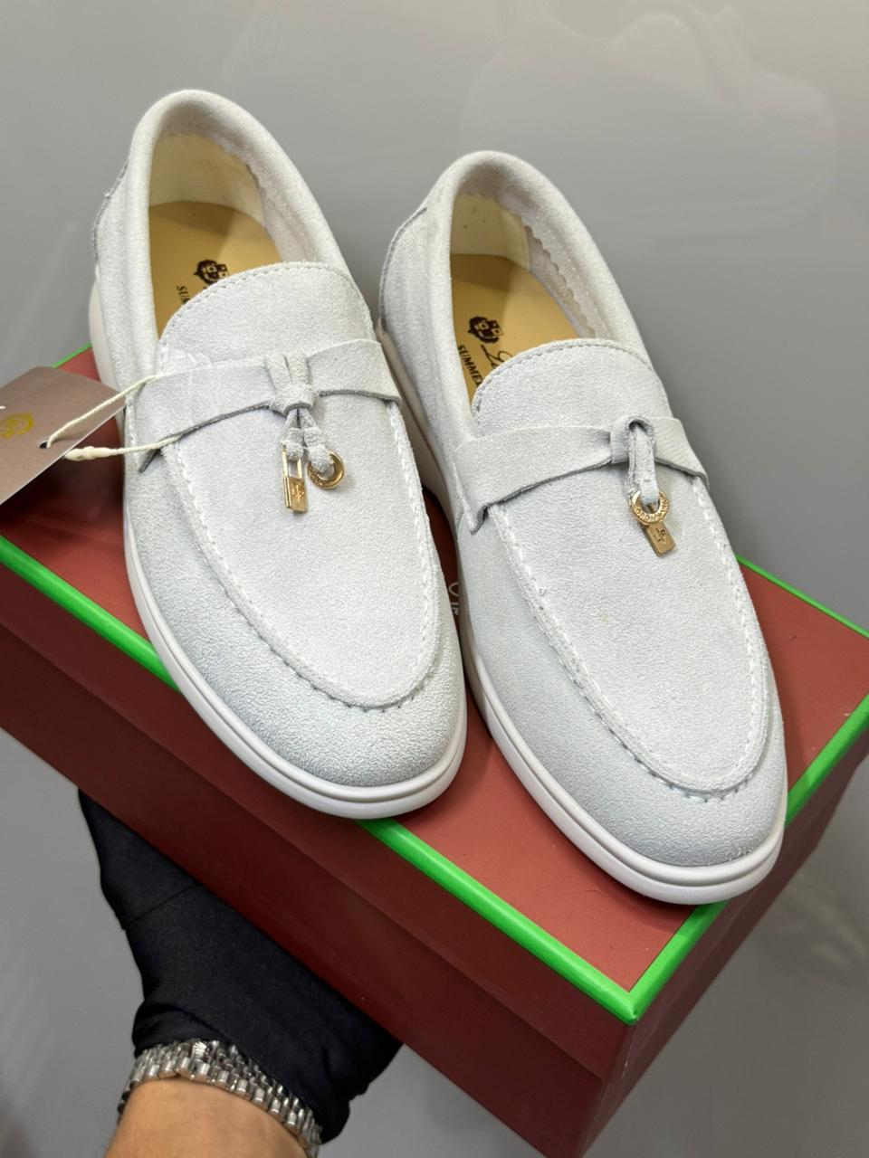 Loro Piana Women's Loafers |Summer Charms Walk Soft Grey Suede