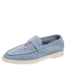 Loro Piana Women's Loafers | Blue Suede Summer Charms Walk Sky