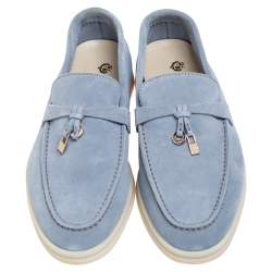 Loro Piana Women's Loafers | Blue Suede Summer Charms Walk Sky