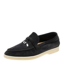 Loro Piana Women's Loafers | Black Suede Summer Charms Walk Slip