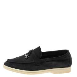 Loro Piana Women's Loafers |Summer Charms Walk Black Suede