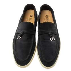 Loro Piana Women's Loafers | Black Suede Summer Charms Walk Slip