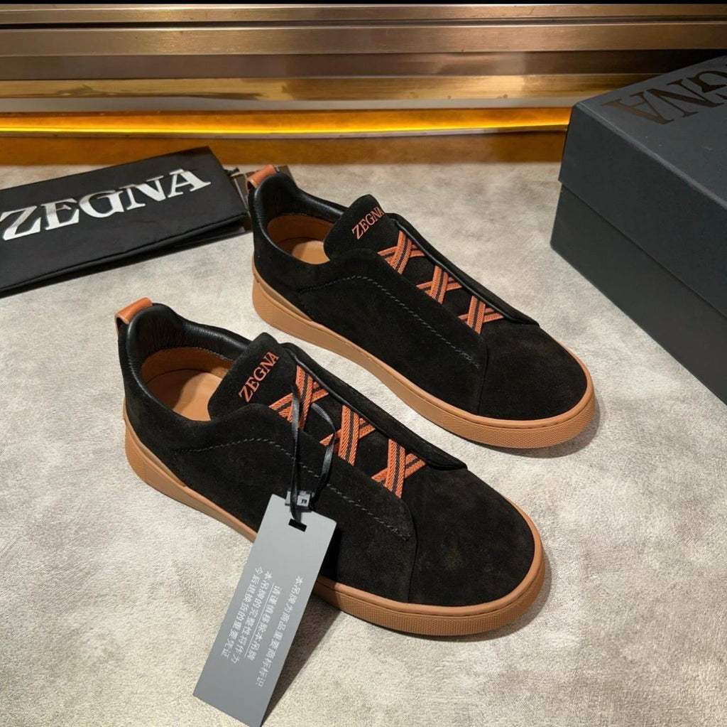 Premium Luxury Zegna Tripple Stitch Black Suede